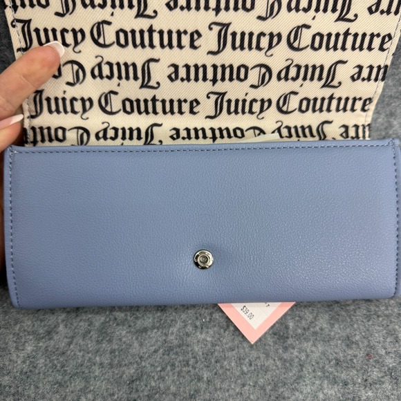 NWT Juicy Couture Lovely Day Flap Clutch Large Womens Wallet Slate Blue Studded - Picture 7 of 12
